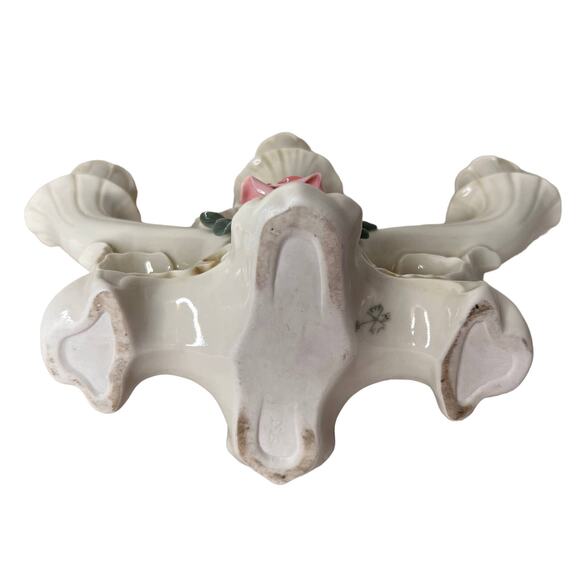 Vintage 30s Karl Ens Porcelain Rose 3 Arm Pair Candlesticks Candelabra Regency - Picture 3 of 15